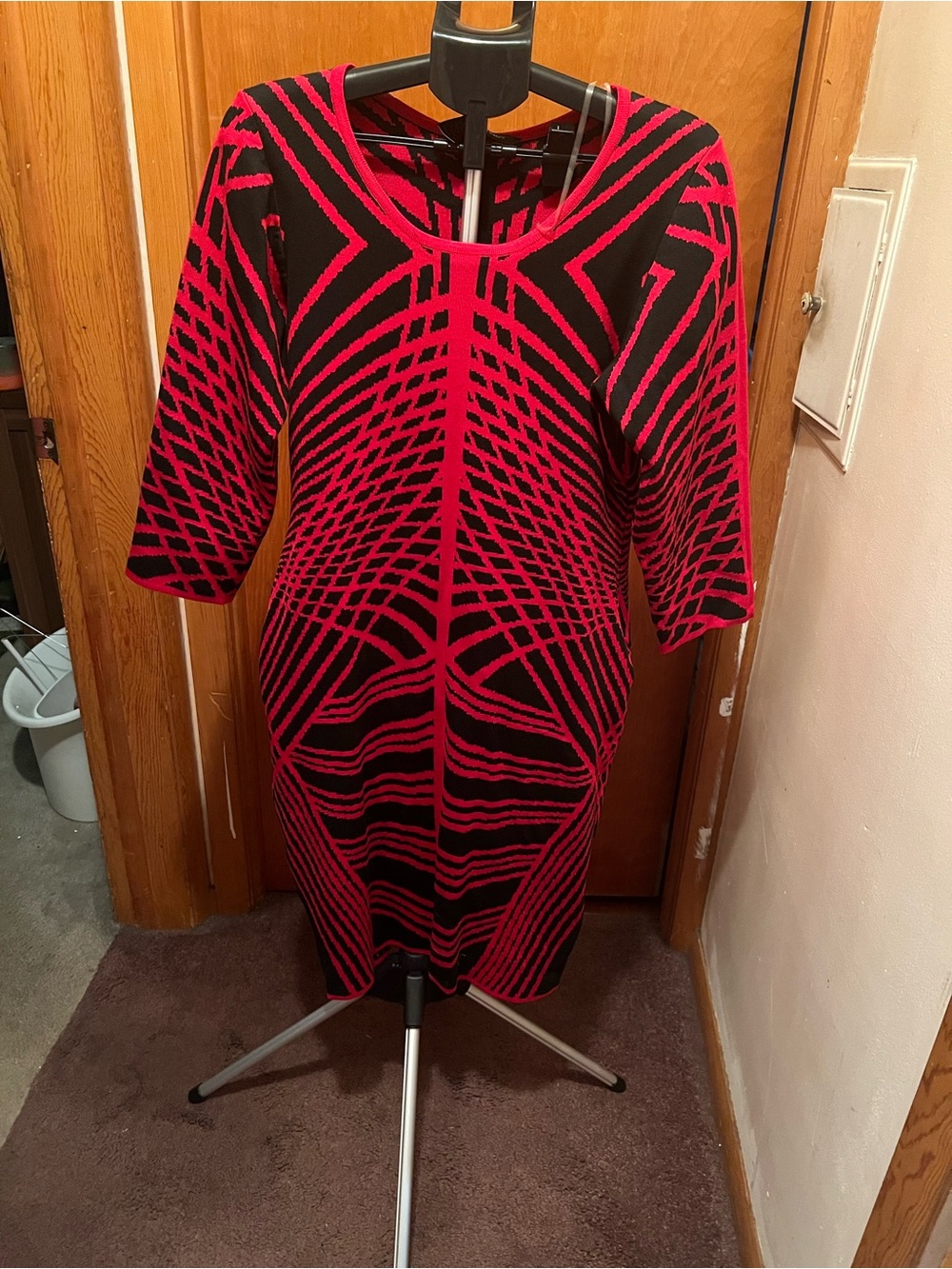 Ashley Stewart Black & Red Geometric Midi Dress